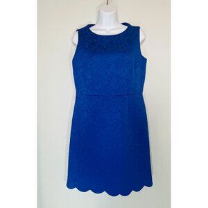 Talbots RSVP 8P Blue Scalloped Hem Sleeveless Textured Dress